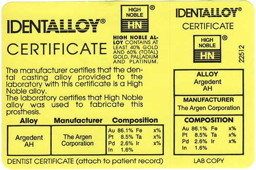 identalloy certificate