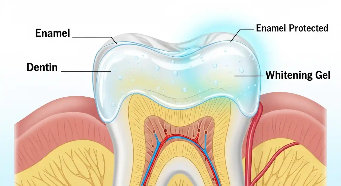 At-home teeth whitening kit including strips and trays displayed on a clean bathroom counter in Gilbert, AZ