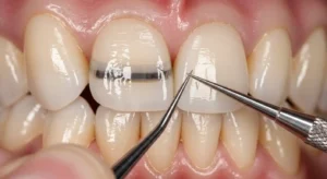 Close-up of composite bonding sculpting to correct uneven and crooked teeth in Gilbert.