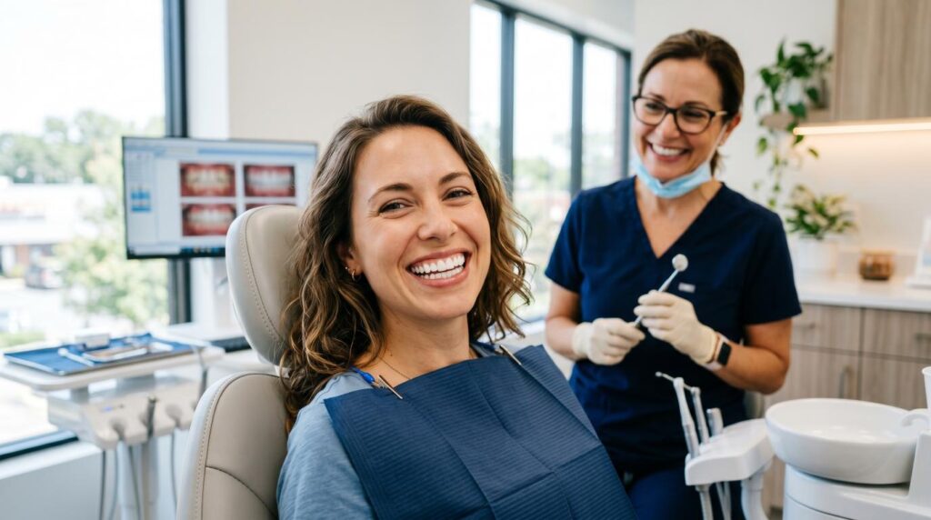 Smiling patient showing natural-looking results after cosmetic dental bonding treatment