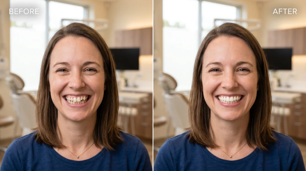 Adult showing improved straight teeth results after Invisalign treatment.