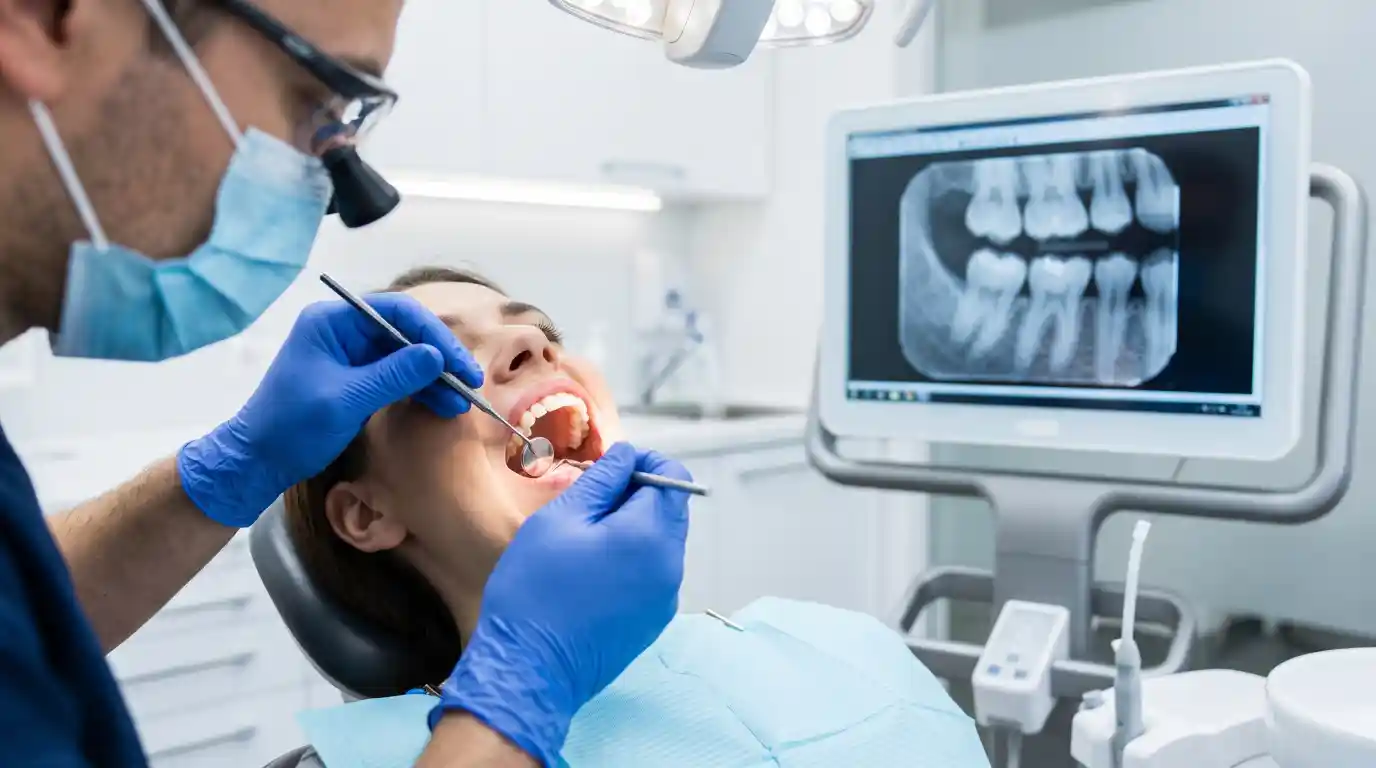 Dentist examining teeth to detect dental problems early.
