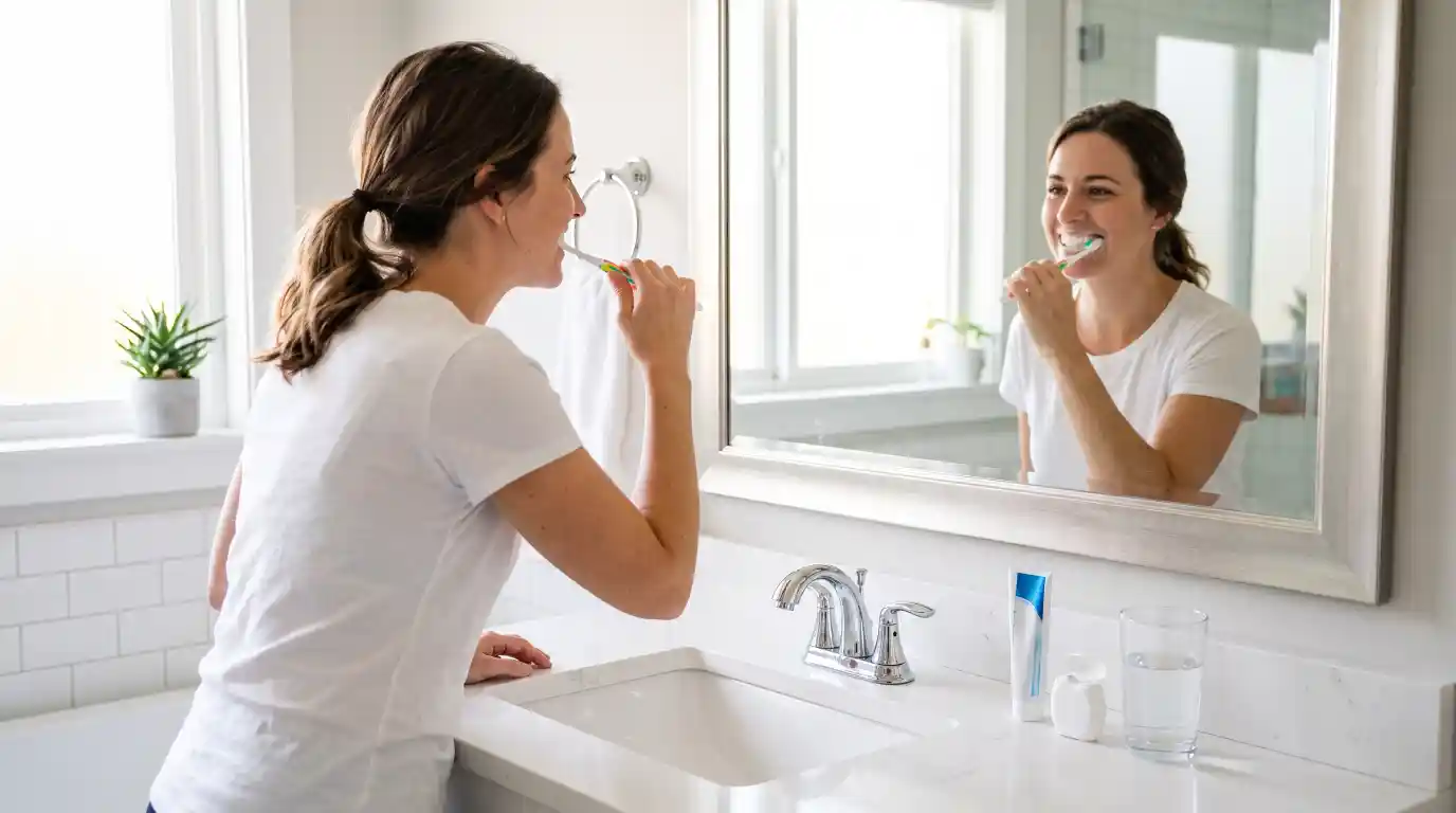 Daily brushing and flossing help keep teeth healthy between dental visits.