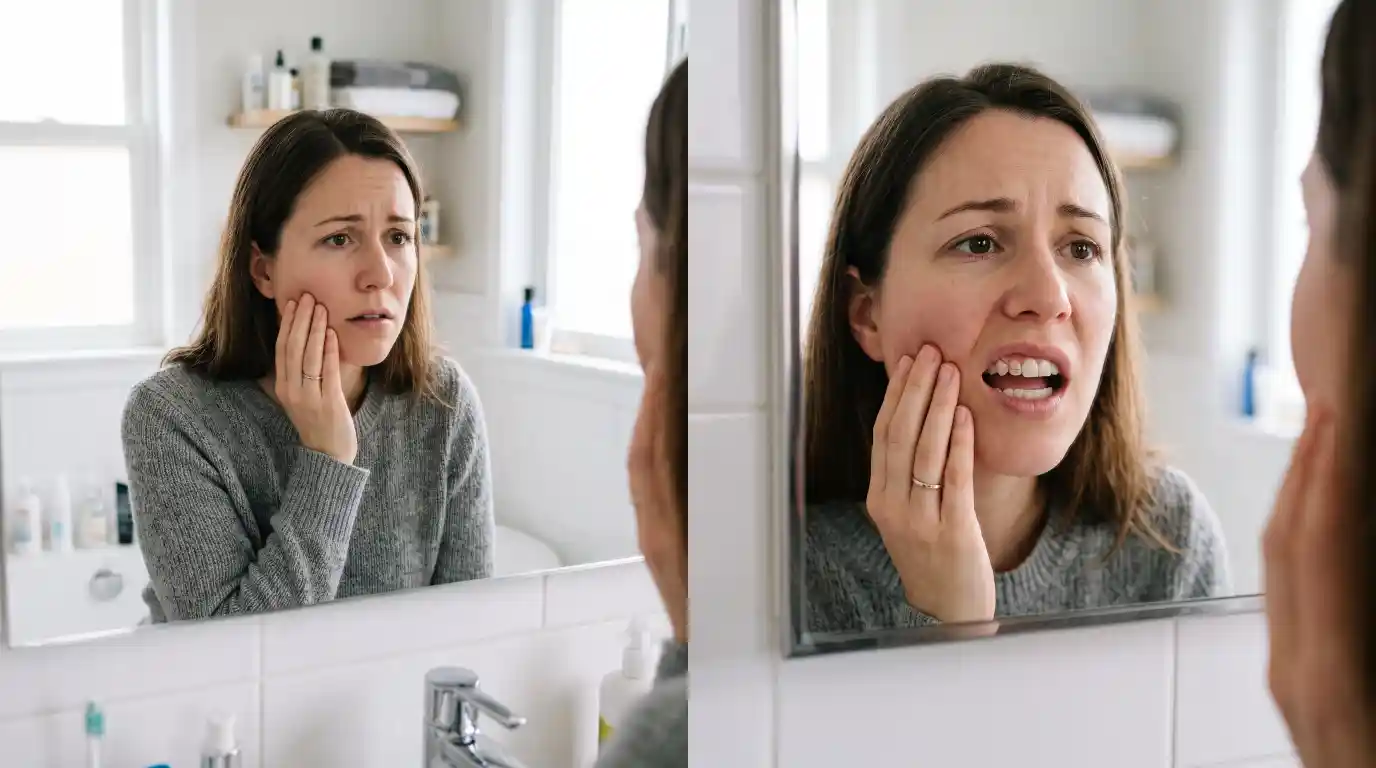 Person experiencing tooth pain and swelling that needs immediate dental care.