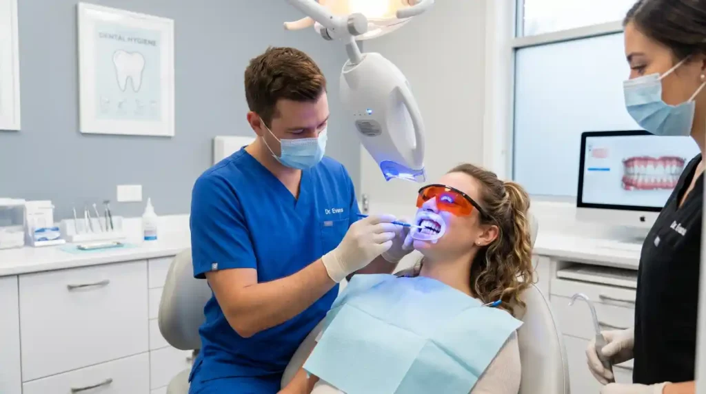 Professional teeth whitening treatment in dental clinic for brighter smile