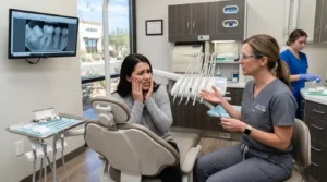 Patient with tooth pain receiving consultation in modern dental clinic in Gilbert Arizona