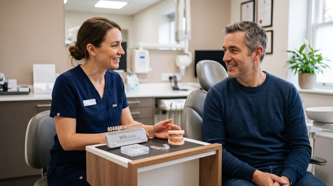 Cosmetic dentist reviewing different dental treatment options with a patient