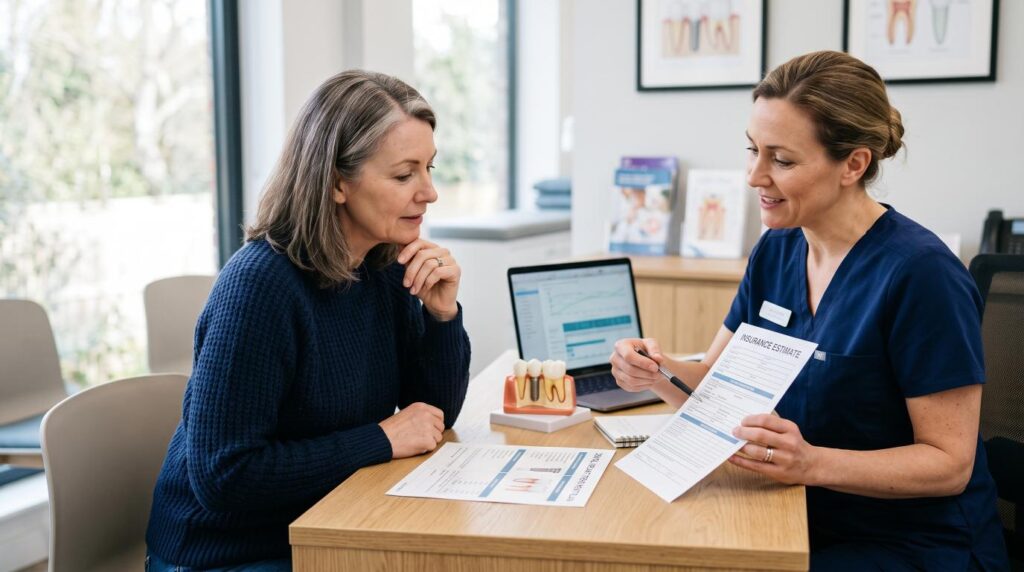 Dentist reviewing insurance estimate with patient.