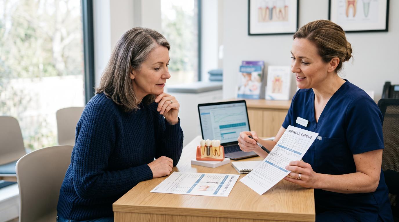 Dentist reviewing insurance estimate with patient.